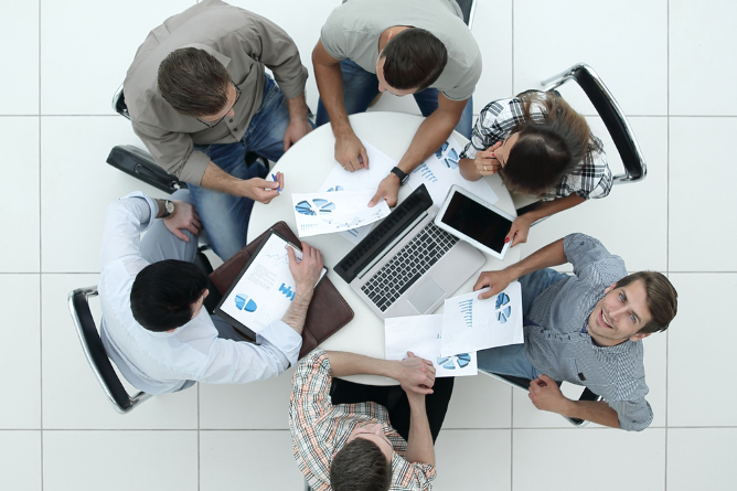 team reviewing financial data