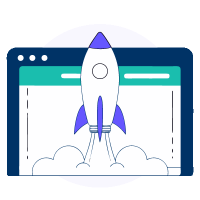 Rocket and browser representing the ability to launch new credit union member experiences.