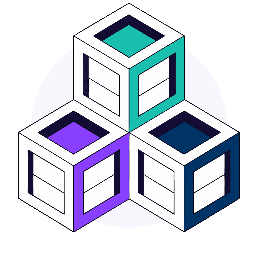 Three cubes representing composable modular core banking architecture.